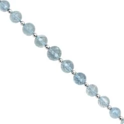 30cts Aquamarine Faceted Round Approx 4 To 7mm, 20cm Strands With Spacers