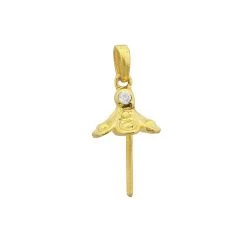 Gold 925 Sterling Silver Cap Bail Flower Approx 11x22mm With White Zircon
