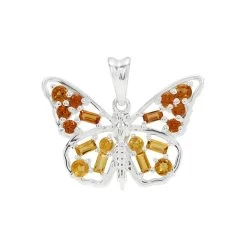 Spring At Chestnut Close By Mark Smith: 925 Sterling Silver Butterfly (D-20mm W-23mm) With 0.96cts Citrine & Hessonite Garnet Charm