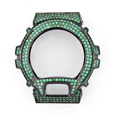 Casio Green G-Shock Bezel With Crystals In Black Steel 3 Casio Green G-Shock Bezel With Crystals In Black Steel