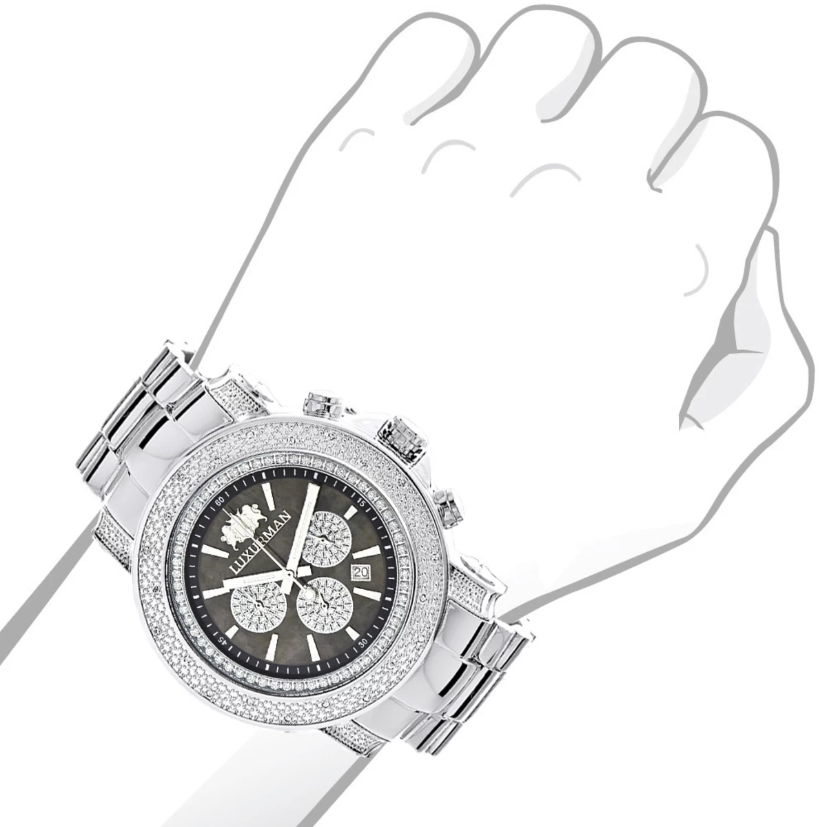 Heavy Men's Diamond Watch Luxurman Escalade 0.75ct Black MOP 4 Heavy Men's Diamond Watch Luxurman Escalade 0.75ct Black MOP - Image 2