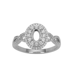 925 Sterling Silver Oval Ring Mount & Cross Over Band (To Fit 6x4mm Gemstones) Inc. 0.55cts White Zircon Brilliant Cut Round 0.90 To 1.50mm- 1 Pcs