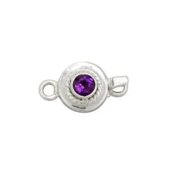 925 Sterling Silver Gemstone Box Clasp Approx 16x9mm With 0.28cts Amethyst Round Faceted