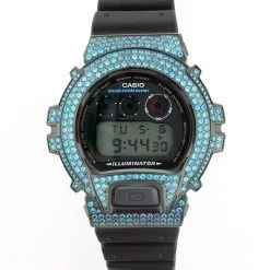 Casio Iced Out Black G-Shock Bezel With Teal Crystals -Fashion Accessories iced out black g shock bezel with teal crystals 3