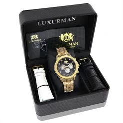 Iced Out Men's Diamond Watch 1.25ct Yellow Gold Plated Luxurman Liberty -Fashion Accessories iced out mens diamond watch 125ct yellow gold plated luxurman liberty box