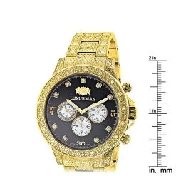 Iced Out Men's Diamond Watch 1.25ct Yellow Gold Plated Luxurman Liberty -Fashion Accessories iced out mens diamond watch 125ct yellow gold plated luxurman liberty ruler