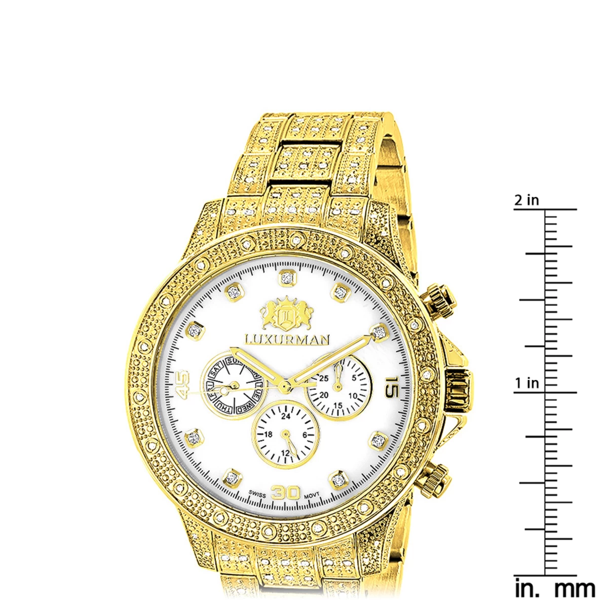 Iced Out Men's Luxurman Watch With Diamond Band 1.25ct Yellow Gold 7 Iced Out Men's Luxurman Watch With Diamond Band 1.25ct Yellow Gold - Image 5