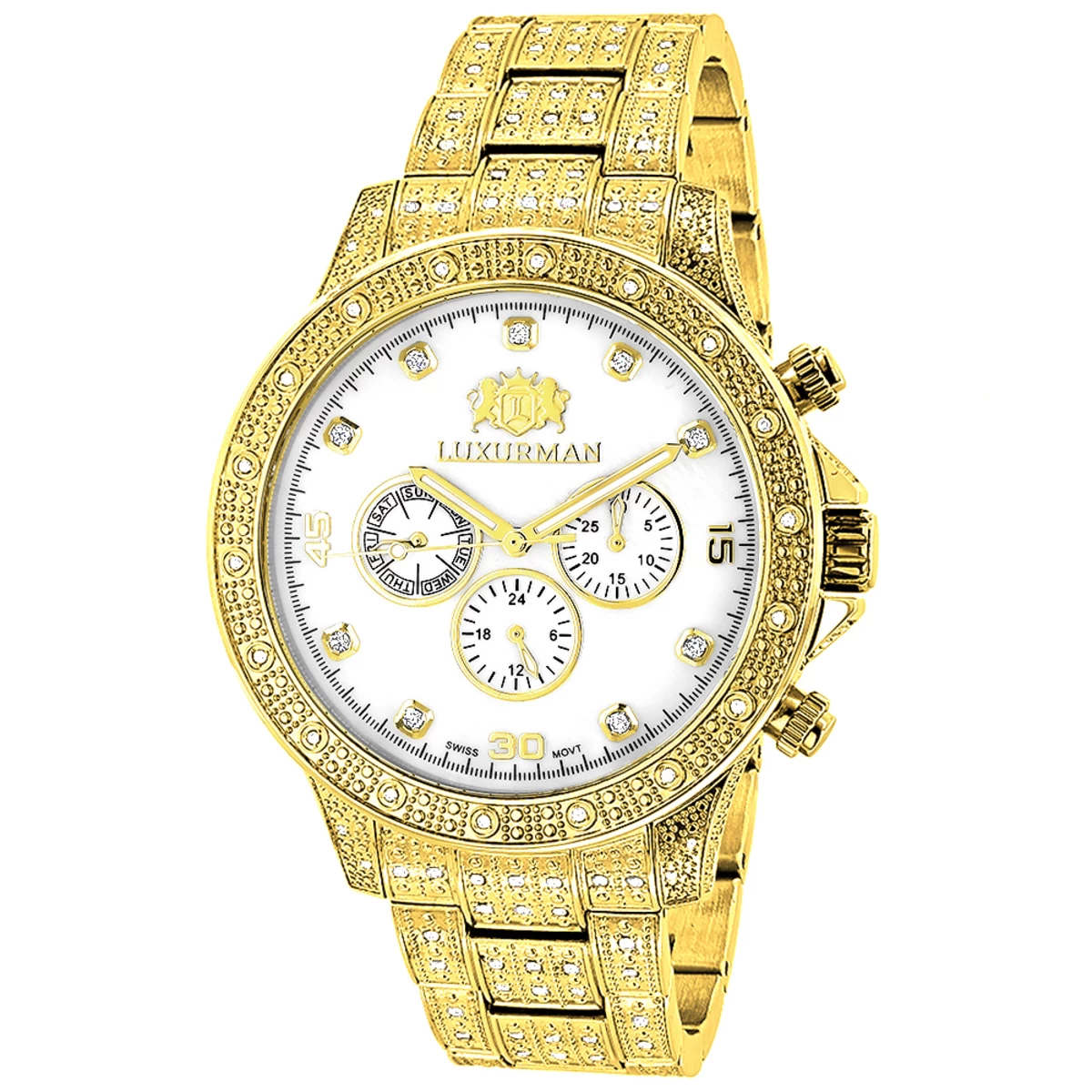 Iced Out Men's Luxurman Watch With Diamond Band 1.25ct Yellow Gold 3 Iced Out Men's Luxurman Watch With Diamond Band 1.25ct Yellow Gold