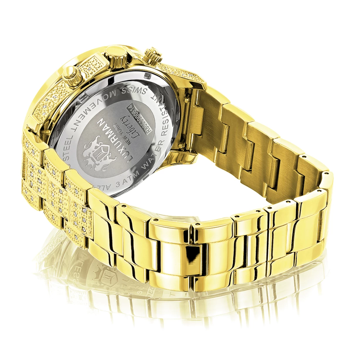 Iced Out Men's Luxurman Watch With Diamond Band 1.25ct Yellow Gold 4 Iced Out Men's Luxurman Watch With Diamond Band 1.25ct Yellow Gold - Image 2