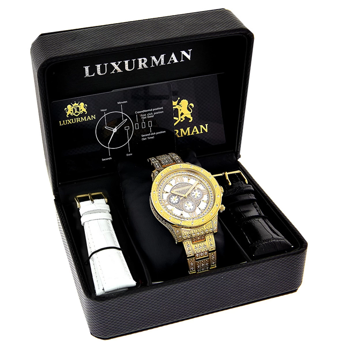 Iced Out Men's Luxurman Watch With Diamond Band 1.25ct Yellow Gold Plated 6 Iced Out Men's Luxurman Watch With Diamond Band 1.25ct Yellow Gold Plated - Image 4
