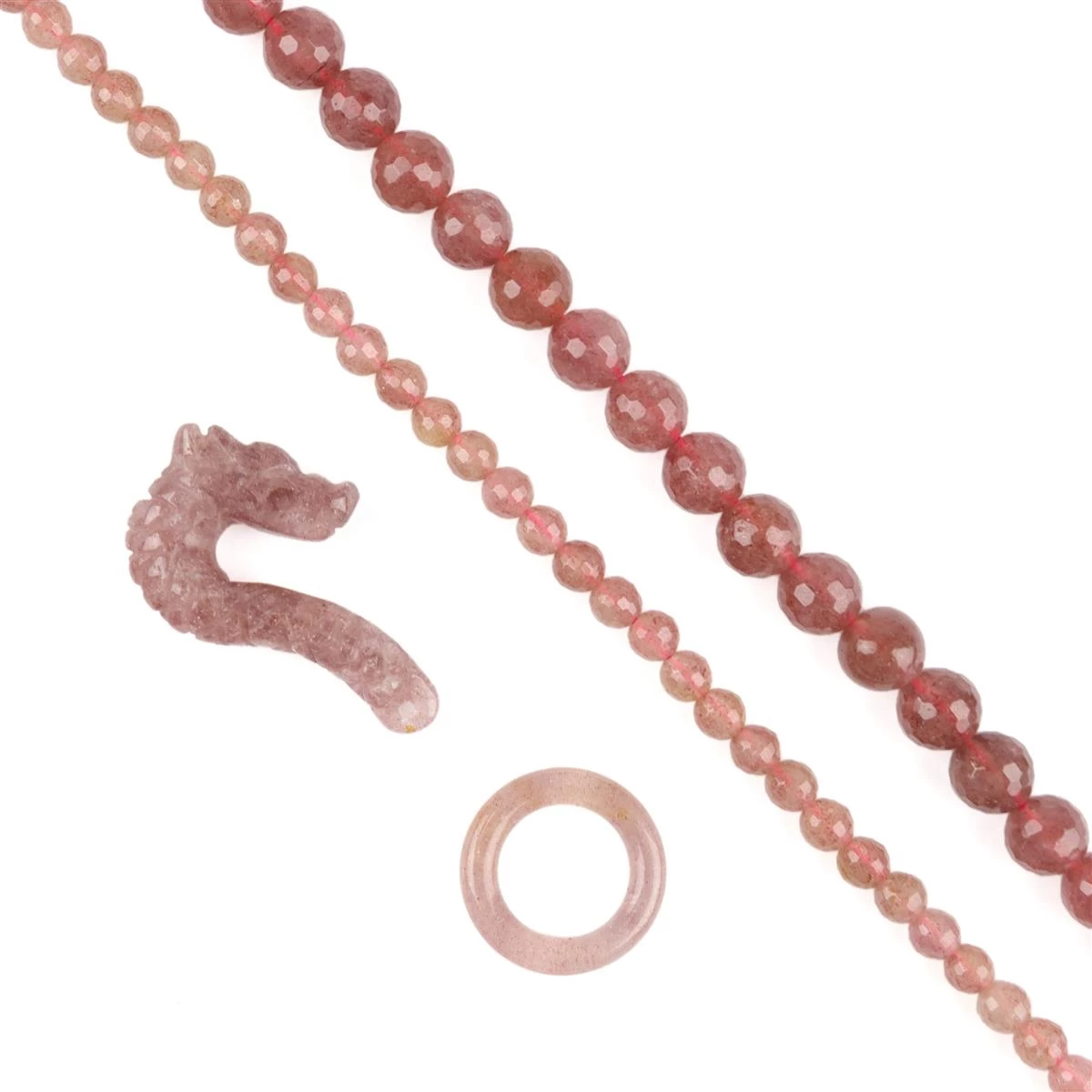 Strawberry Quartz Dragon Clasp & 6mm Red Strawberry Quartz Faceted Rounds, 38cm Strand & 10mm Quartz Faceted Rounds, 20cm Strand 3 Strawberry Quartz Dragon Clasp & 6mm Red Strawberry Quartz Faceted Rounds, 38cm Strand & 10mm Quartz Faceted Rounds, 20cm Strand