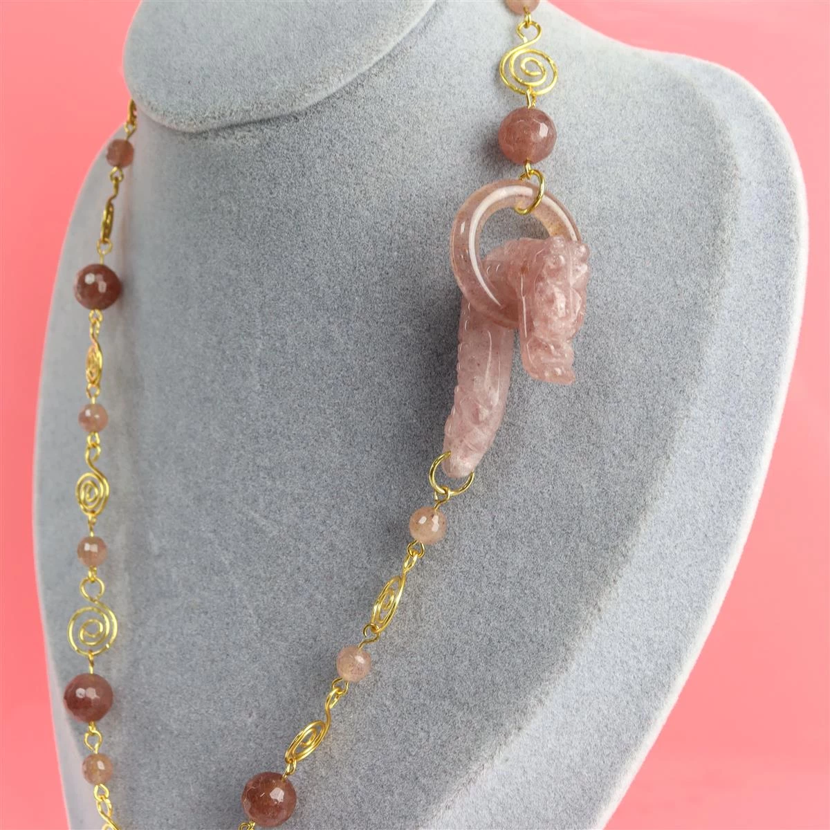 Strawberry Quartz Dragon Clasp & 6mm Red Strawberry Quartz Faceted Rounds, 38cm Strand & 10mm Quartz Faceted Rounds, 20cm Strand 8 Strawberry Quartz Dragon Clasp & 6mm Red Strawberry Quartz Faceted Rounds, 38cm Strand & 10mm Quartz Faceted Rounds, 20cm Strand - Image 6