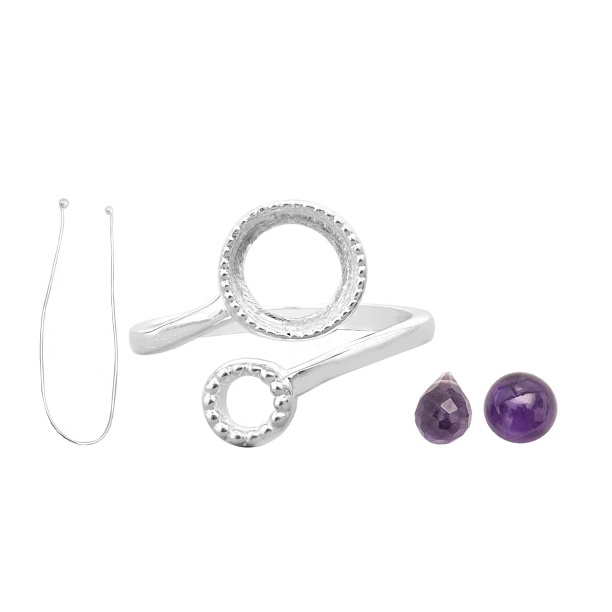 925 Sterling Silver Round Shaped Adjustable Ring With Amethyst Approx 8mm To 6x8mm 4 925 Sterling Silver Round Shaped Adjustable Ring With Amethyst Approx 8mm To 6x8mm - Image 2