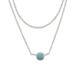 925 Sterling Silver 2 Row Cable Chain Necklace With Sleeping Beauty Turquoise Charm 16" + 2"