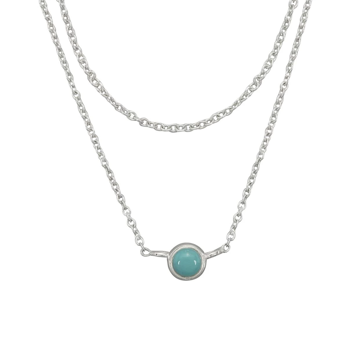 925 Sterling Silver 2 Row Cable Chain Necklace With Sleeping Beauty Turquoise Charm 16" + 2" 3 925 Sterling Silver 2 Row Cable Chain Necklace With Sleeping Beauty Turquoise Charm 16" + 2"