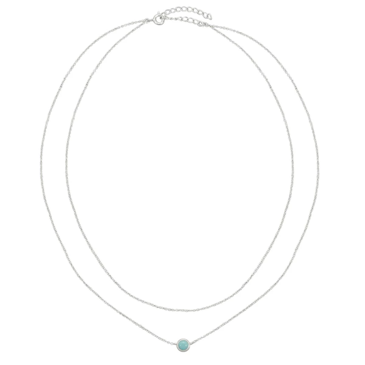 925 Sterling Silver 2 Row Cable Chain Necklace With Sleeping Beauty Turquoise Charm 16" + 2" 4 925 Sterling Silver 2 Row Cable Chain Necklace With Sleeping Beauty Turquoise Charm 16" + 2" - Image 2