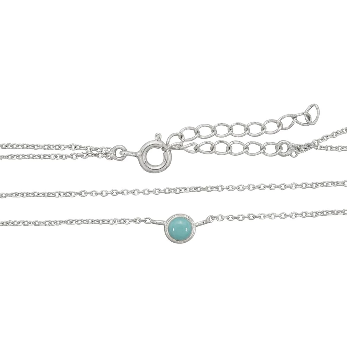 925 Sterling Silver 2 Row Cable Chain Necklace With Sleeping Beauty Turquoise Charm 16" + 2" 5 925 Sterling Silver 2 Row Cable Chain Necklace With Sleeping Beauty Turquoise Charm 16" + 2" - Image 3