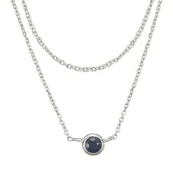 925 Sterling Silver 2 Row Cable Chain Necklace With Blue Sapphire Charm 16" + 2"