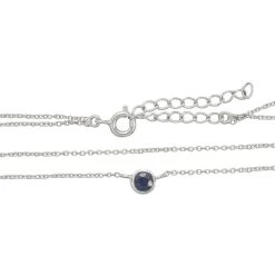 925 Sterling Silver 2 Row Cable Chain Necklace With Blue Sapphire Charm 16" + 2" -Fashion Accessories iyvz69 2