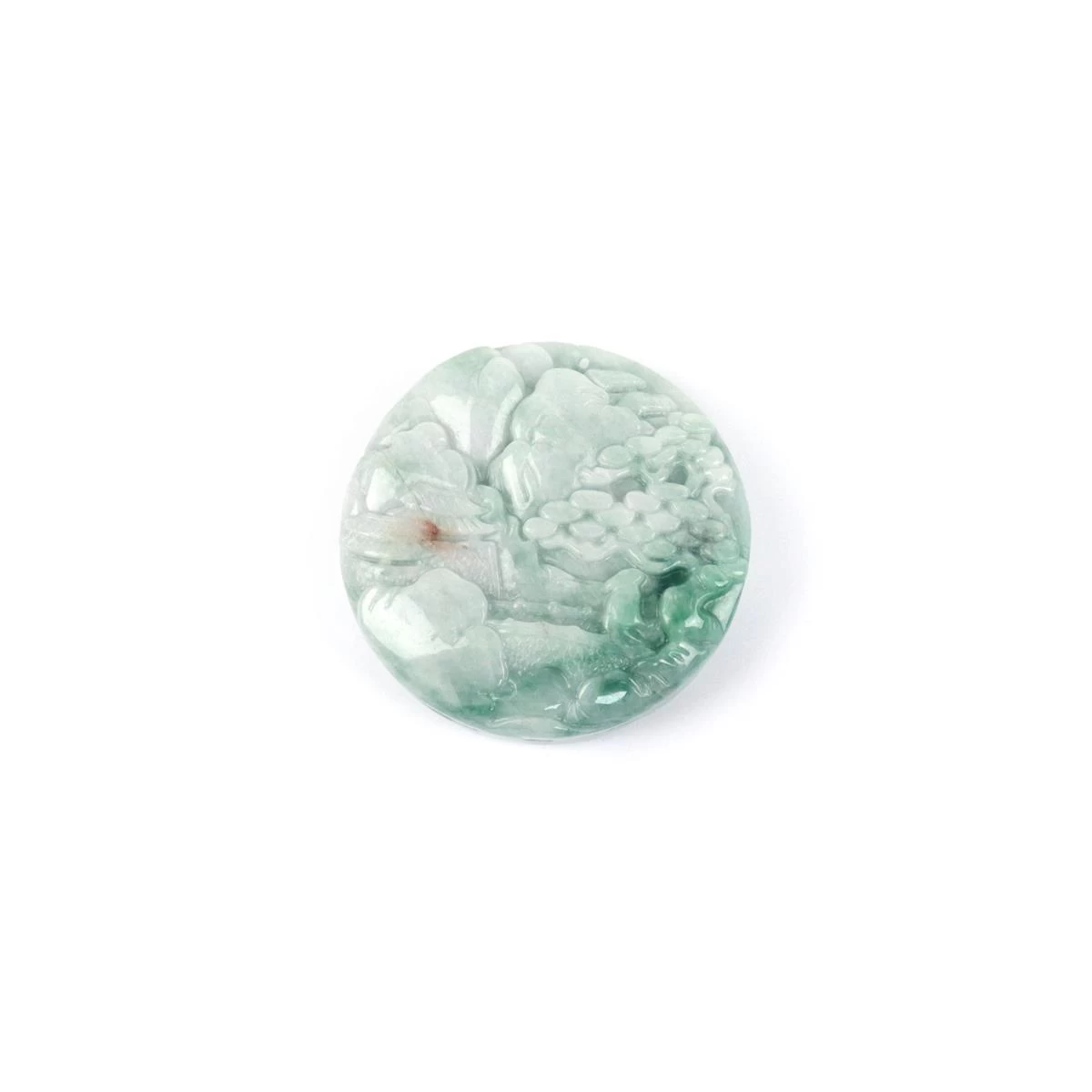 320cts Type A Jadeite Double Sided Carved Round Landscape Piece, Approx. 50mm To 55mm 4 320cts Type A Jadeite Double Sided Carved Round Landscape Piece, Approx. 50mm To 55mm - Image 2