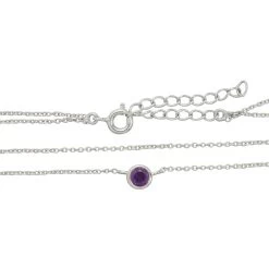 925 Sterling Silver 2 Row Cable Chain Necklace With Amethyst Charm 16" + 2" -Fashion Accessories jgvz18 2