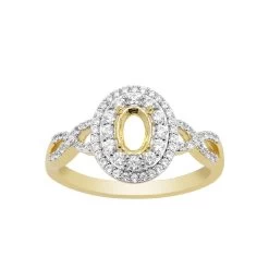 Gold Plated 925 Sterling Silver Oval Ring Mount (To Fit 6x4mm Gemstones) Inc. 0.55cts White Zircon Brilliant Cut Round 0.90 To 1.50mm- 1 Pcs