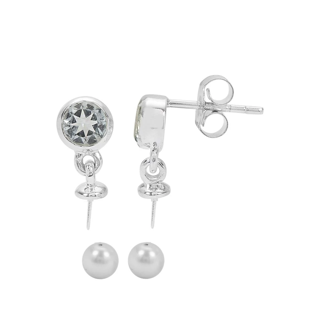 1.16cts Pearl Shack; 925 Sterling Silver Near Round South Sea Cultured Pearl (8mm) & Aquamarine (5mm) Earring Kit 3 1.16cts Pearl Shack; 925 Sterling Silver Near Round South Sea Cultured Pearl (8mm) & Aquamarine (5mm) Earring Kit