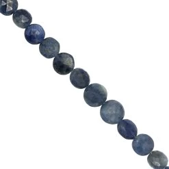 25cts Natural Blue Sapphire Faceted Coin Approx 4 To 7mm, 10cm Strand