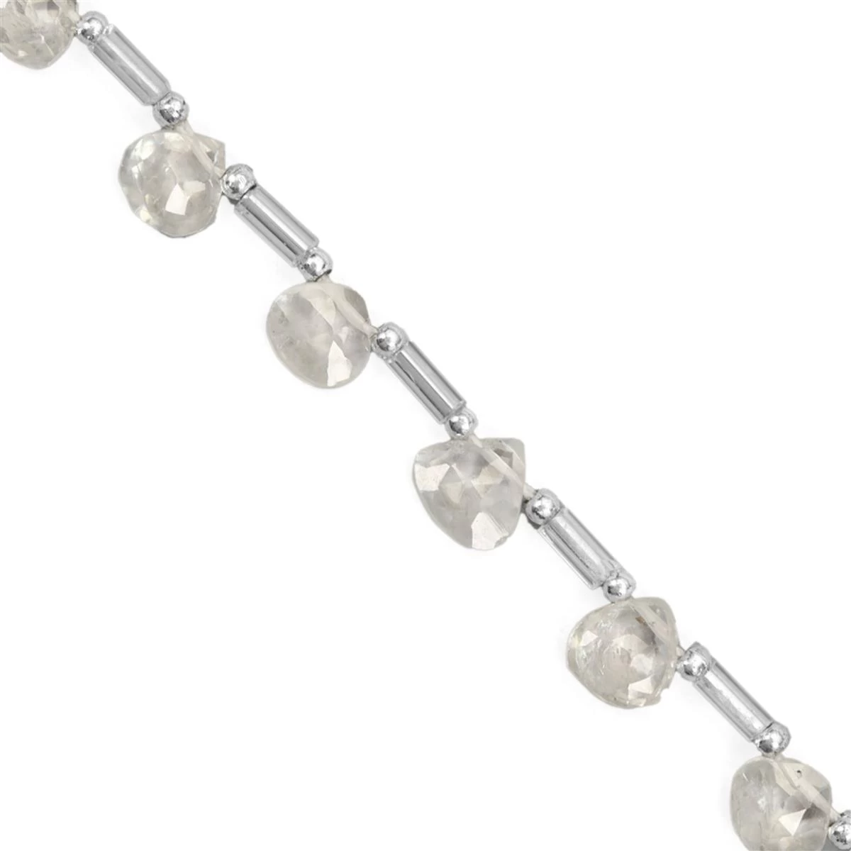 11cts White Zircon Faceted Heart Approx 5 To 7mm, 13cm Strand With Spacers 3 11cts White Zircon Faceted Heart Approx 5 To 7mm, 13cm Strand With Spacers