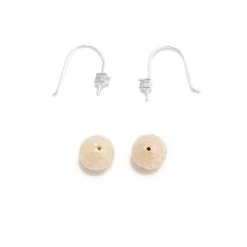 White Freshwater Pearl Rounds, Approx 9-10mm With Sunflower Carving, 2pcs + 925 Sterling Silver Ear Wire With White Topaz Peg