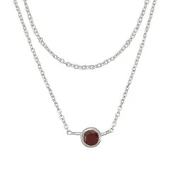 925 Sterling Silver 2 Row Cable Chain Necklace With Ruby Charm 16" + 2"