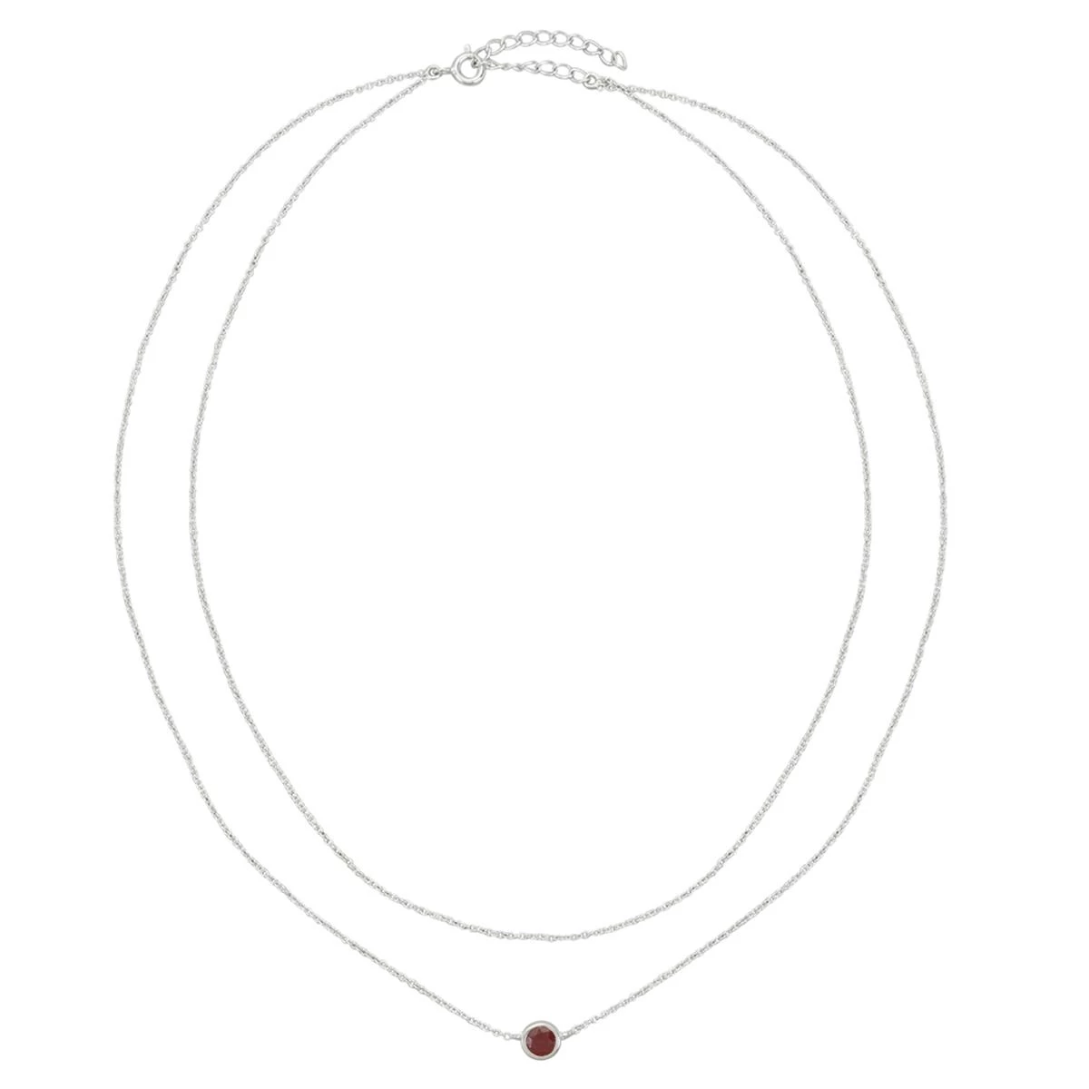 925 Sterling Silver 2 Row Cable Chain Necklace With Ruby Charm 16" + 2" 4 925 Sterling Silver 2 Row Cable Chain Necklace With Ruby Charm 16" + 2" - Image 2
