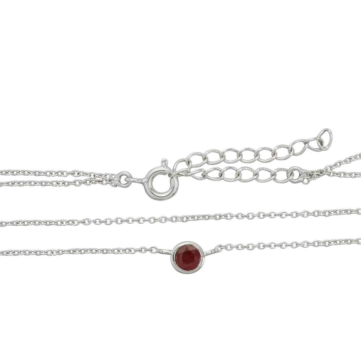 925 Sterling Silver 2 Row Cable Chain Necklace With Ruby Charm 16" + 2" 5 925 Sterling Silver 2 Row Cable Chain Necklace With Ruby Charm 16" + 2" - Image 3