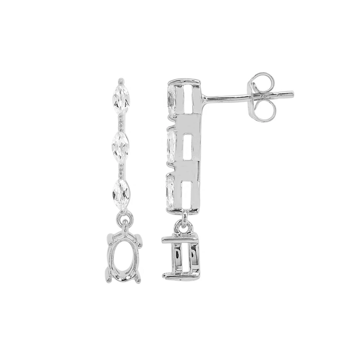 925 Sterling Silver Oval Earrings Mount (To Fit 6x4mm Gemstones) Inc. 0.66cts White Zircon Brilliant Cut Marquise 4x2mm - 1Pair 3 925 Sterling Silver Oval Earrings Mount (To Fit 6x4mm Gemstones) Inc. 0.66cts White Zircon Brilliant Cut Marquise 4x2mm - 1Pair