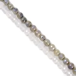 170cts Highlight Coated White Agate Faceted Rounds Approx 6mm & Rainbow Coated Labradorite Faceted Rounds Approx 6mm, 38cm Strands