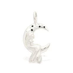 Willow & Tig Collection: Love You To The Moon & Back 925 Sterling Silver Charm Approx 30x15mm With Black Spinel & White Topaz