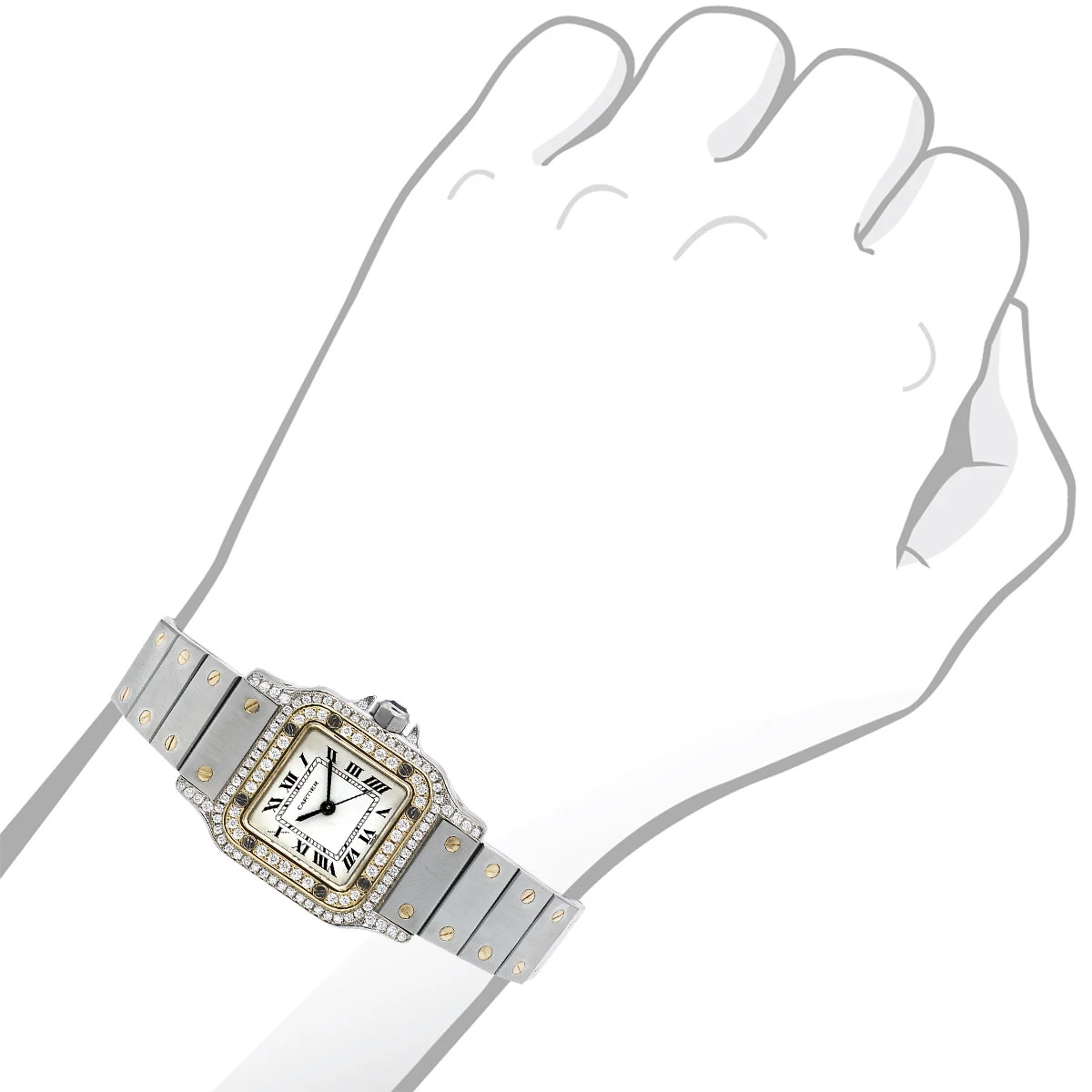 Cartier Santos Diamond Watch For Women 18k Gold & Streel Two-Tone 24mm Case 5 Cartier Santos Diamond Watch For Women 18k Gold & Streel Two-Tone 24mm Case - Image 3