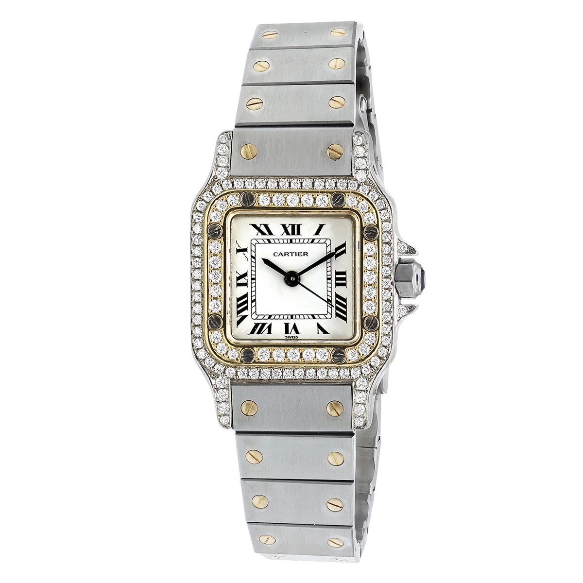 Cartier Santos Diamond Watch For Women 18k Gold & Streel Two-Tone 24mm Case 3 Cartier Santos Diamond Watch For Women 18k Gold & Streel Two-Tone 24mm Case