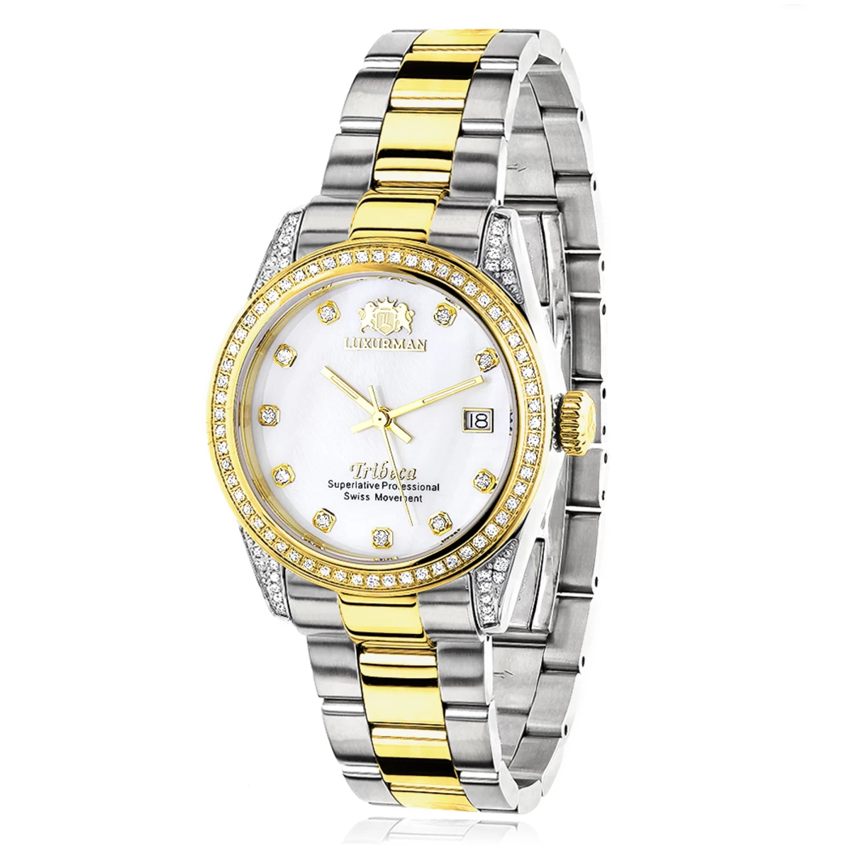 Ladies Luxurman Tribeca Two Tone Yellow Gold Plated Diamond Watch 1.5ct 3 Ladies Luxurman Tribeca Two Tone Yellow Gold Plated Diamond Watch 1.5ct