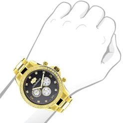 Large Diamond Bezel Watch By Luxurman 2ct Yellow Gold Tone Watch -Fashion Accessories large diamond bezel watch by luxurman 2ct yellow gold tone watches 3