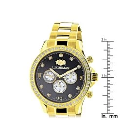 Large Diamond Bezel Watch By Luxurman 2ct Yellow Gold Tone Watch -Fashion Accessories large diamond bezel watch by luxurman 2ct yellow gold tone watches ruler
