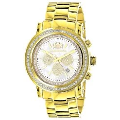 Large Diamond Bezel Watch For Men Yellow Gold Plated 2.5c Luxurman Escalade