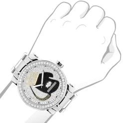 Large Diamond Men's Watch With Boxing Gloves 4 CT Luxurman Southpaw Edition -Fashion Accessories large diamond mens watch with boxing gloves 45ct luxurman southpaw edition bod