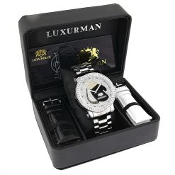Large Diamond Men's Watch With Boxing Gloves 4 CT Luxurman Southpaw Edition -Fashion Accessories large diamond mens watch with boxing gloves 45ct luxurman southpaw edition box
