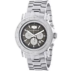 Large Face Luxurman Diamond Watch Chronograph 0.25ct For Men