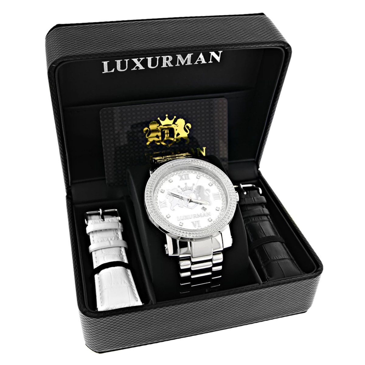 Large Diamond Watches For Men 0.12ct Luxurman Phantom White MOP 6 Large Diamond Watches For Men 0.12ct Luxurman Phantom White MOP - Image 4