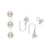 925 Sterling Silver Floral Earrings With Pearl Pegs & Pendant With Peg + 3pcs, White Freshwater Pearls & White Topaz -Fashion Accessories ljg642