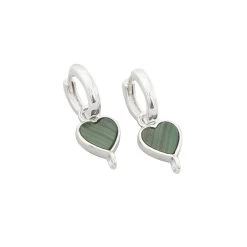 925 Sterling Silver Earring Set With Malachite Approx 8mm Heart Shape (1Pair)