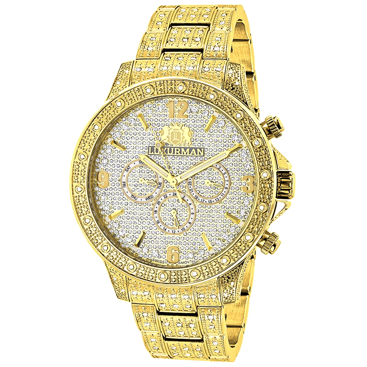Luxurman Iced Out Men's Diamond Liberty Watch 1.25ct Yellow Gold Plated 3 Luxurman Iced Out Men's Diamond Liberty Watch 1.25ct Yellow Gold Plated