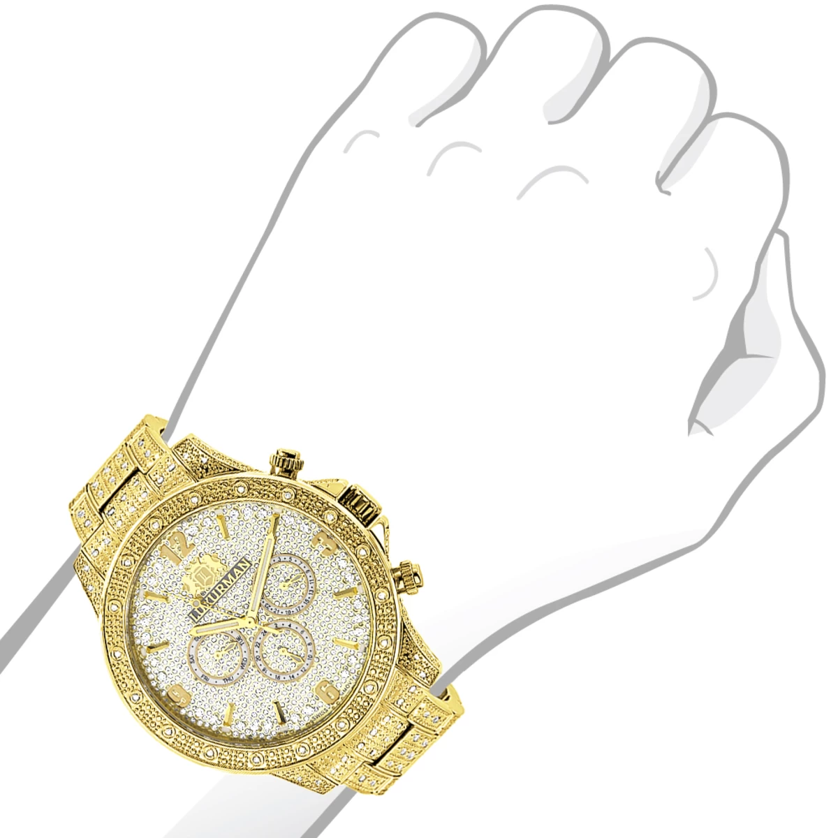 Luxurman Iced Out Men's Diamond Liberty Watch 1.25ct Yellow Gold Plated 5 Luxurman Iced Out Men's Diamond Liberty Watch 1.25ct Yellow Gold Plated - Image 3